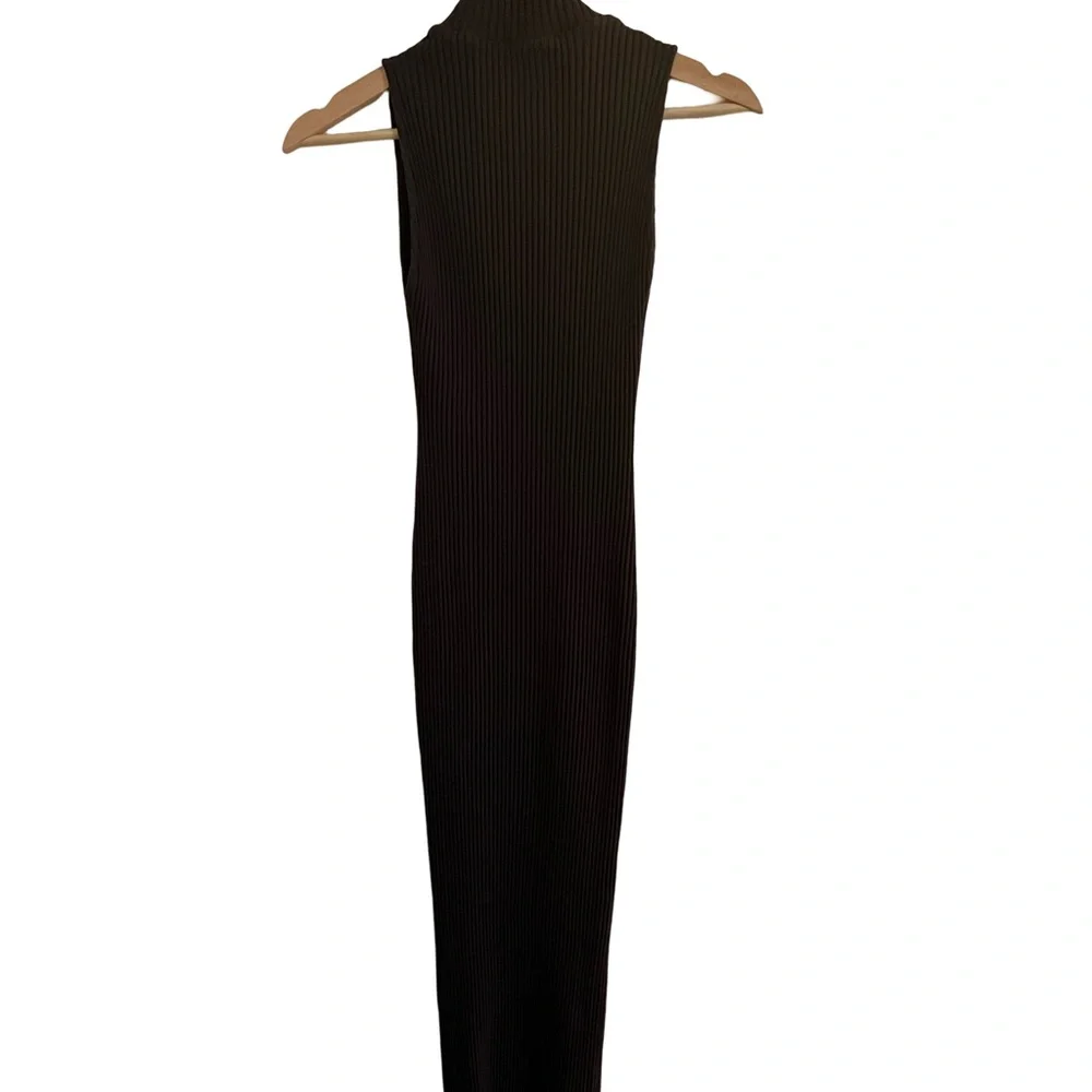 Zara Brown Bodycon Dress midi sleeveless ribbed keyhole front. - Picture 4 of 6